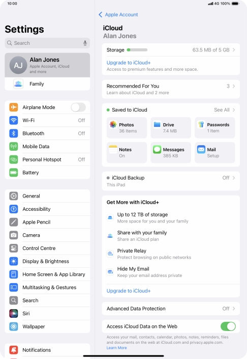 Press iCloud Backup.