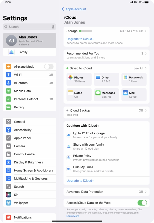 Press iCloud Backup.