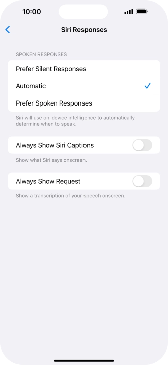 Press the required setting.