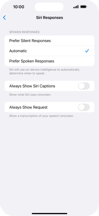 Press the required setting.