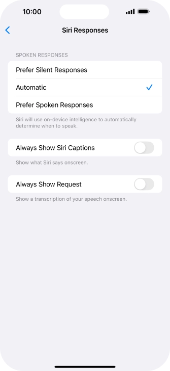 Press the required setting. Press the required setting.