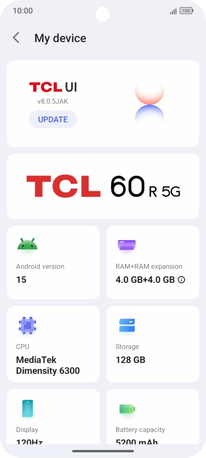 Your phone's software version is displayed below Android version.