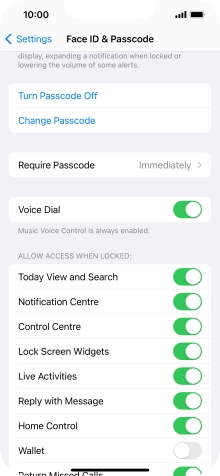 Press Turn Passcode Off and key in the phone lock code.
