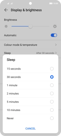Press the required setting.