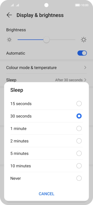 Press the required setting.