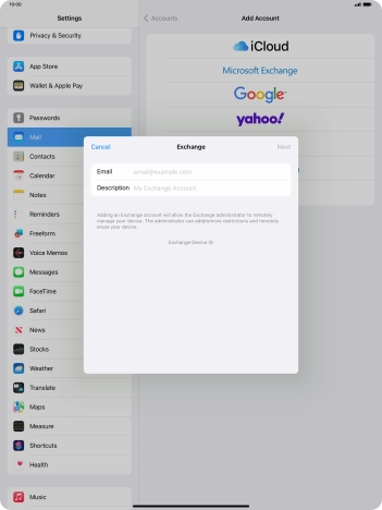 Press Email and key in your email address.