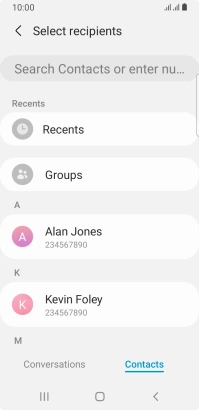 Press the search field and key in the first letters of the recipient's name.