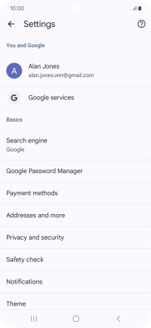 Press Privacy and security.