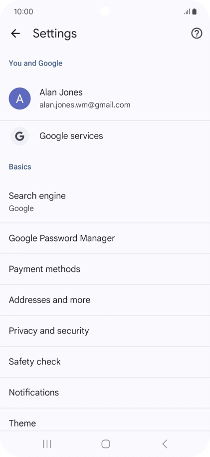 Press Privacy and security.