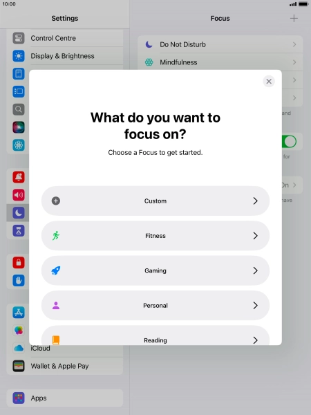 Press the required focus mode and follow the instructions on the screen to add the selected focus mode.