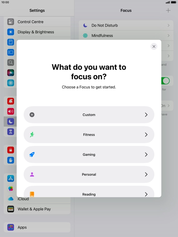 Press the required focus mode and follow the instructions on the screen to add the selected focus mode.