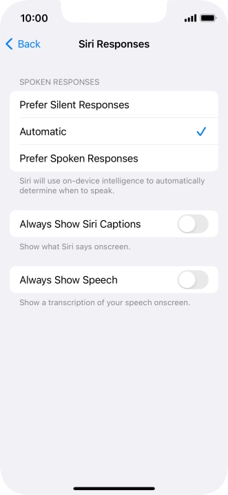 Press the required setting.