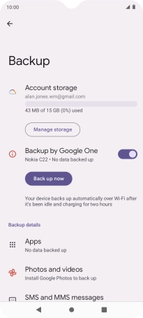 Press Back up now and wait while the phone memory is backed up.