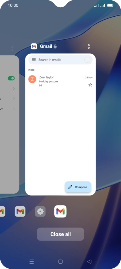 To end one running application, slide your finger upwards on the required application.