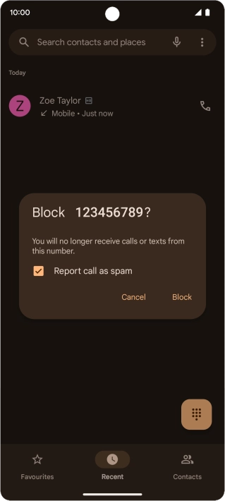 To report the number as spam, press the field next to 
