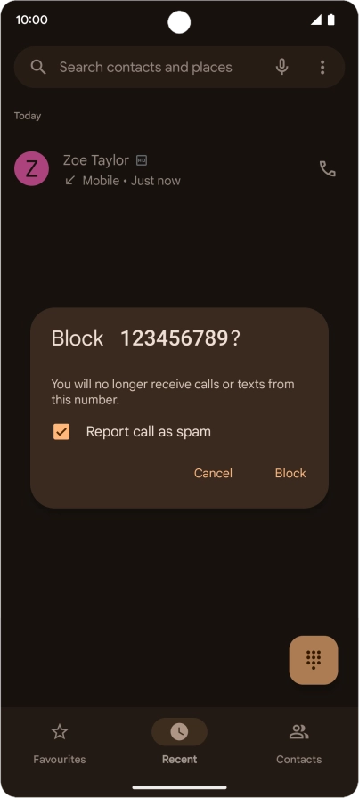 To report the number as spam, press the field next to 