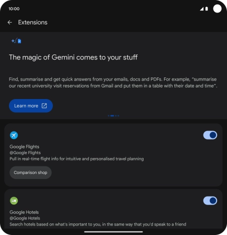 Press the indicator next to the required extension to turn on the function.