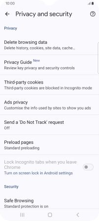 Press Delete browsing data.
