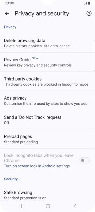 Press Delete browsing data.