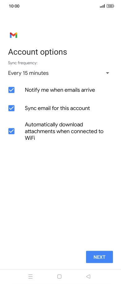 If this screen is displayed, you email account has been recognised and set up automatically. Follow the instructions on the screen to key in more information and finish setting up your phone.