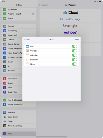 Press the indicators next to the required data types to turn synchronisation of each data type on or off.