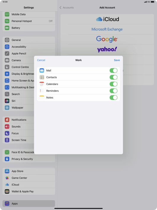 Press the indicators next to the required data types to turn synchronisation of each data type on or off.