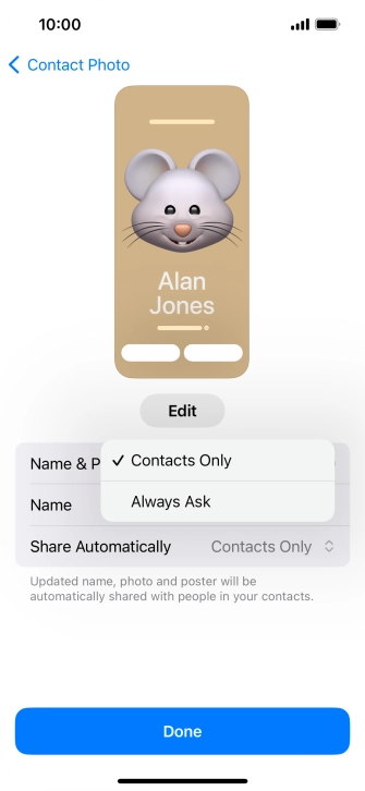 Press the required setting. Press the required setting.