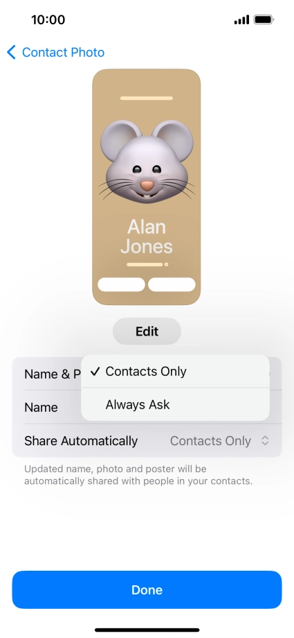 Press the required setting. Press the required setting.