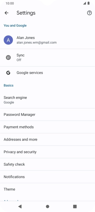 Press Privacy and security.