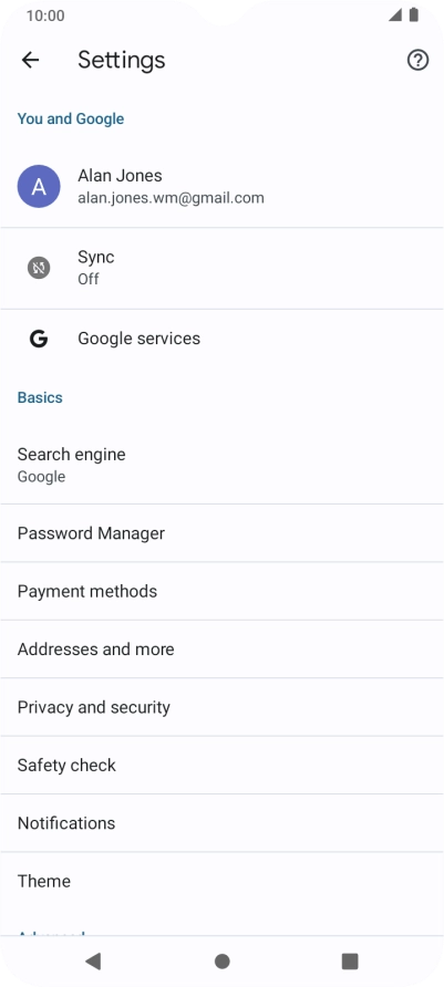 Press Privacy and security.