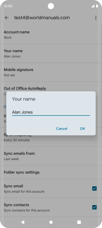 Key in the required sender name and press OK.