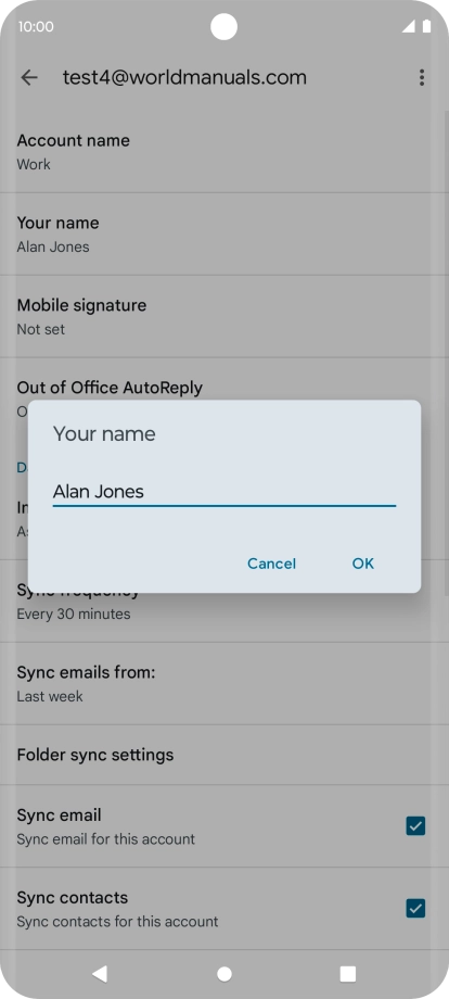 Key in the required sender name and press OK.