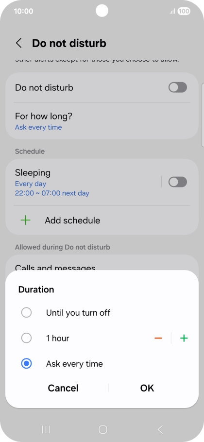 Press the required setting. Press the required setting.