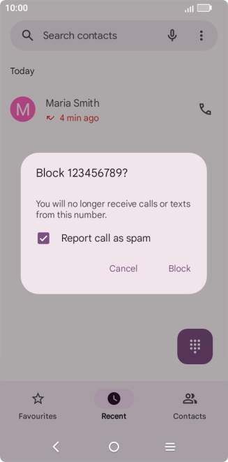 To report the number as spam, press the field next to 