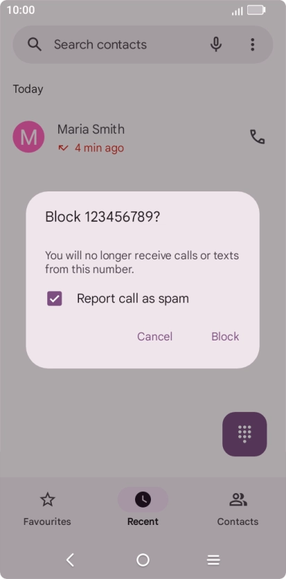 To report the number as spam, press the field next to 