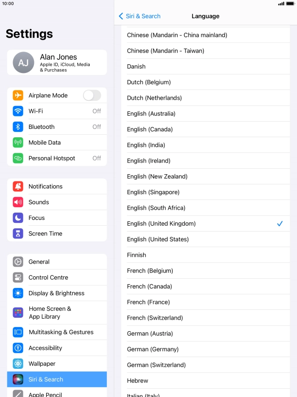 Press the required language.