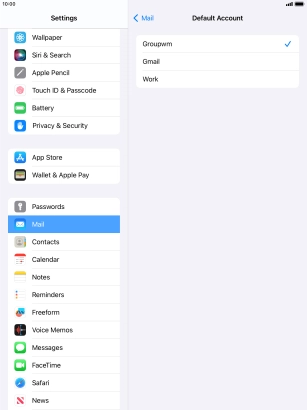 Press the required email account to select the email account as your default account.