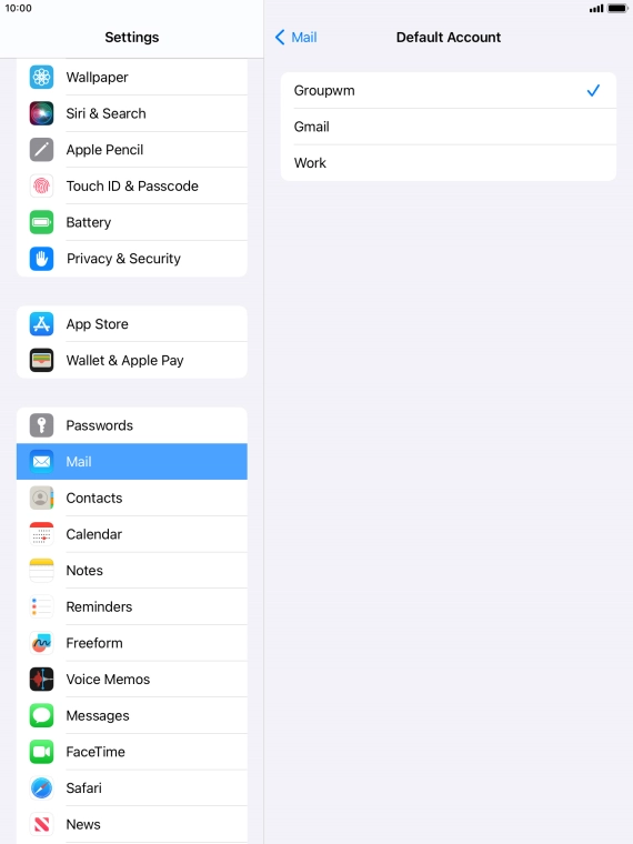 Press the required email account to select the email account as your default account.