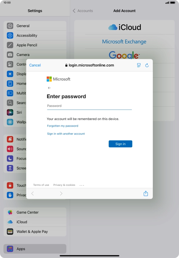 Press Password and key in the password for your email account. Press Password and key in the password for your email account.