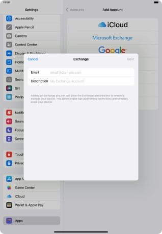Press Email and key in your email address.