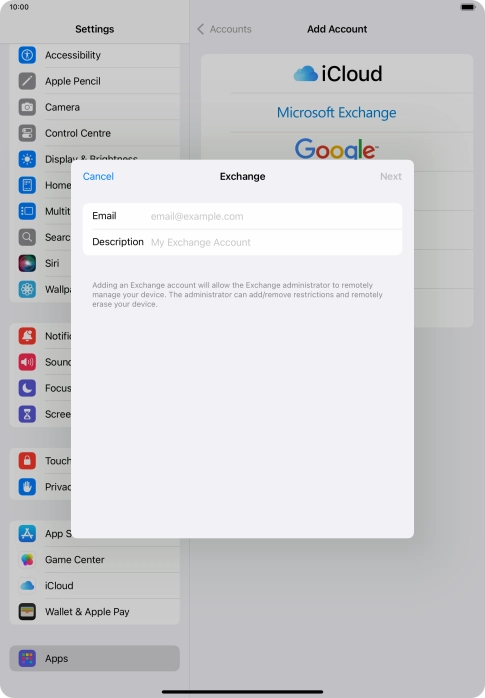 Press Email and key in your email address.