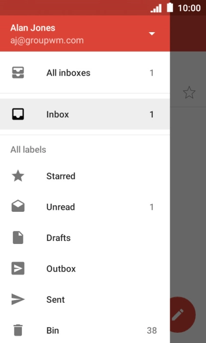 Press the email account drop down list. Press the email account drop down list.