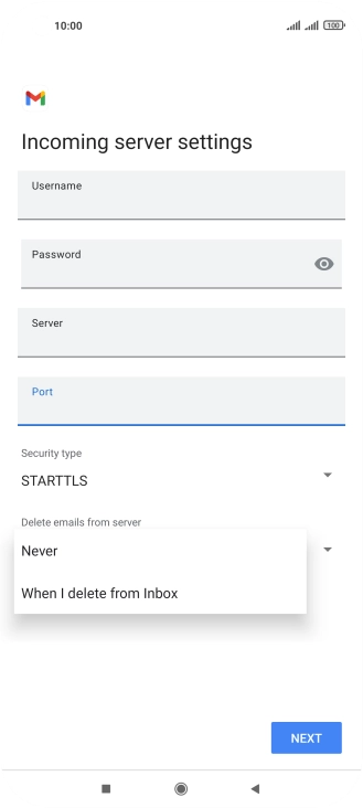Press Never to keep email messages on the server when you delete them on your phone. Press Never to keep email messages on the server when you delete them on your phone.