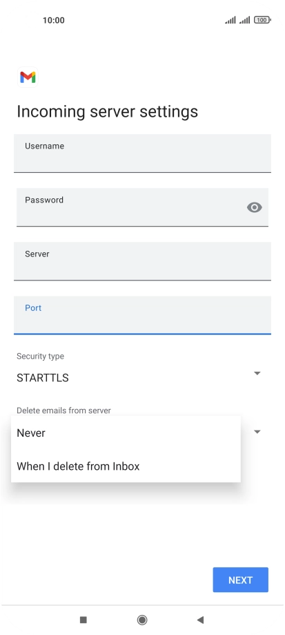 Press Never to keep email messages on the server when you delete them on your phone. Press Never to keep email messages on the server when you delete them on your phone.