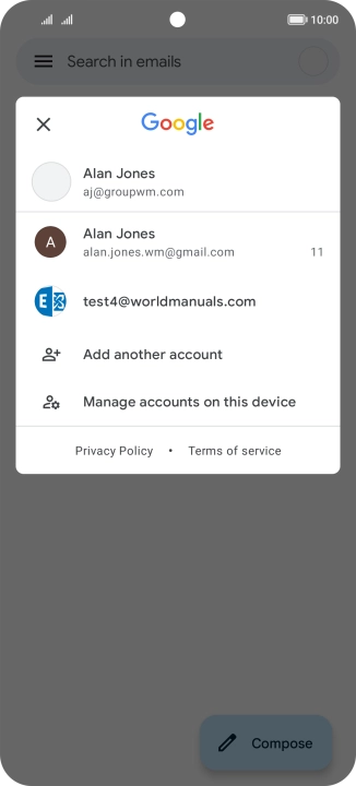 Press the required email account. Press the required email account.