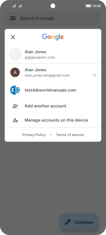 Press the required email account. Press the required email account.