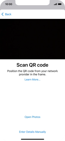 Place the QR code you've received inside the phone camera frame to scan the code. Your eSIM is transferred to your new phone over the internet.