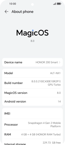 Your phone's software version is displayed next to Android version.