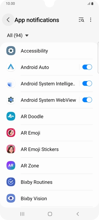 Press the indicators next to the required apps to turn the function on or off. Press the indicators next to the required apps to turn the function on or off.