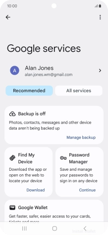 Press Manage backup.